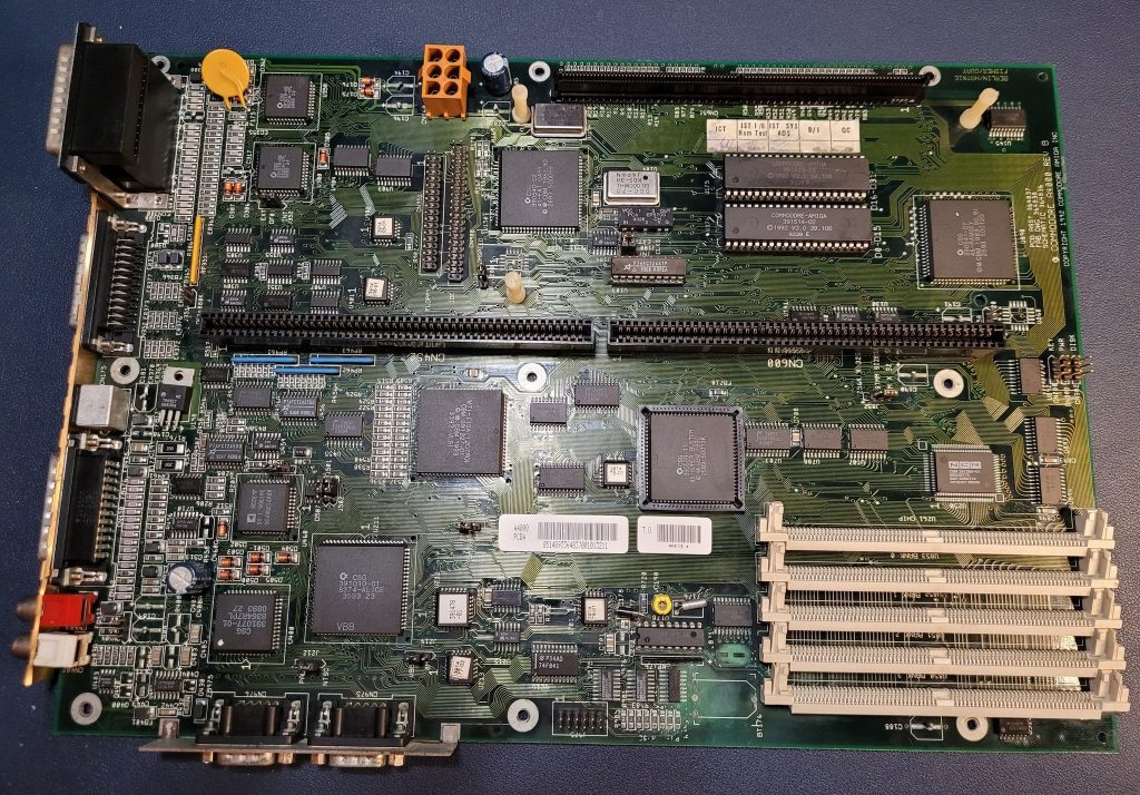 Top down view of the Commodore Amiga 4000 motherboard, after a round of cleaning