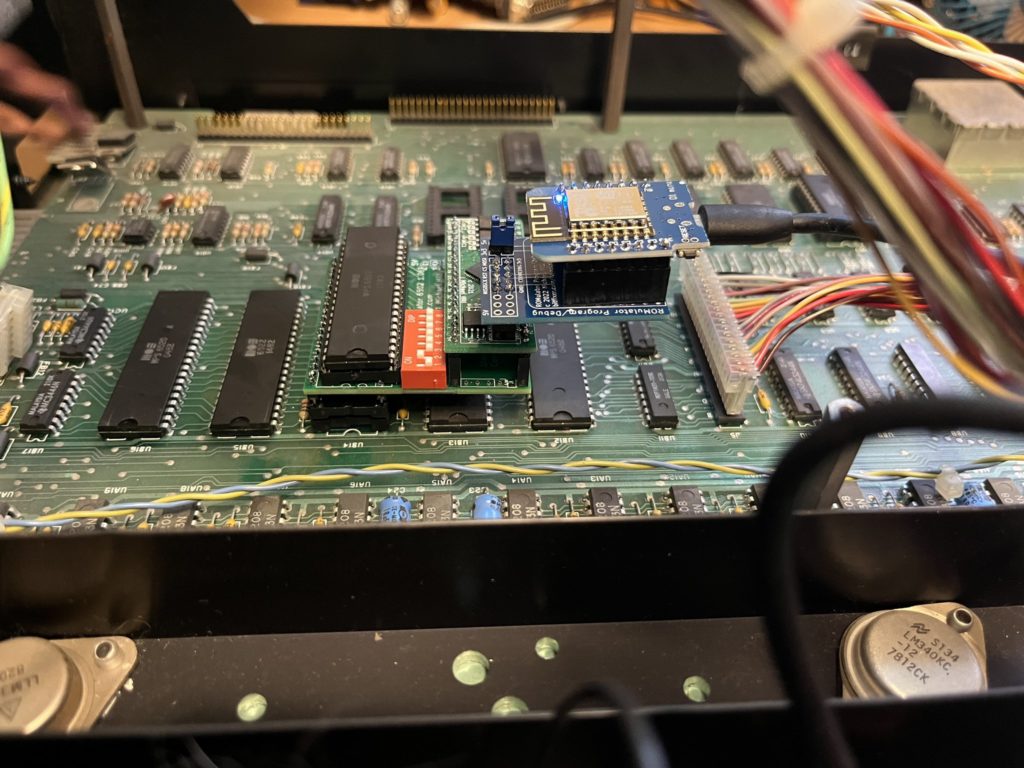 The assembled ROMulator in the 6502 socket on the 8032 motherboard