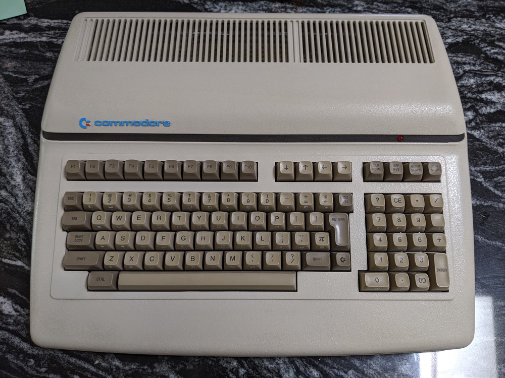 Commodore B128 computer, top view with keyboard